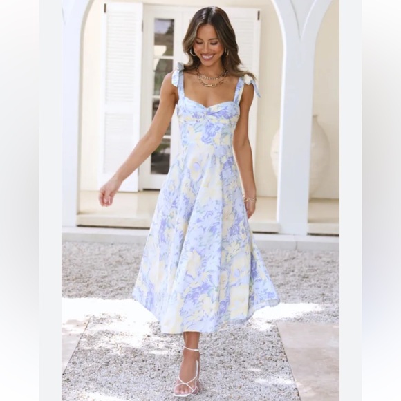 Boutique Floral Pastel Shoulder Tie Bow Sundress Sweetheart Neckline Coquette - Picture 5 of 15